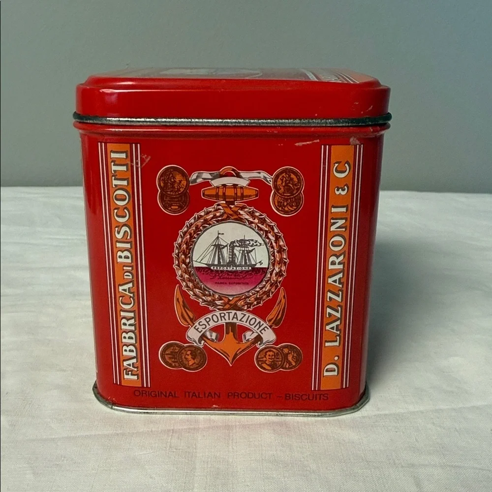 Lazzaroni Amaretti Di Saronno Tin Italy Red Vintage Cookie Tin